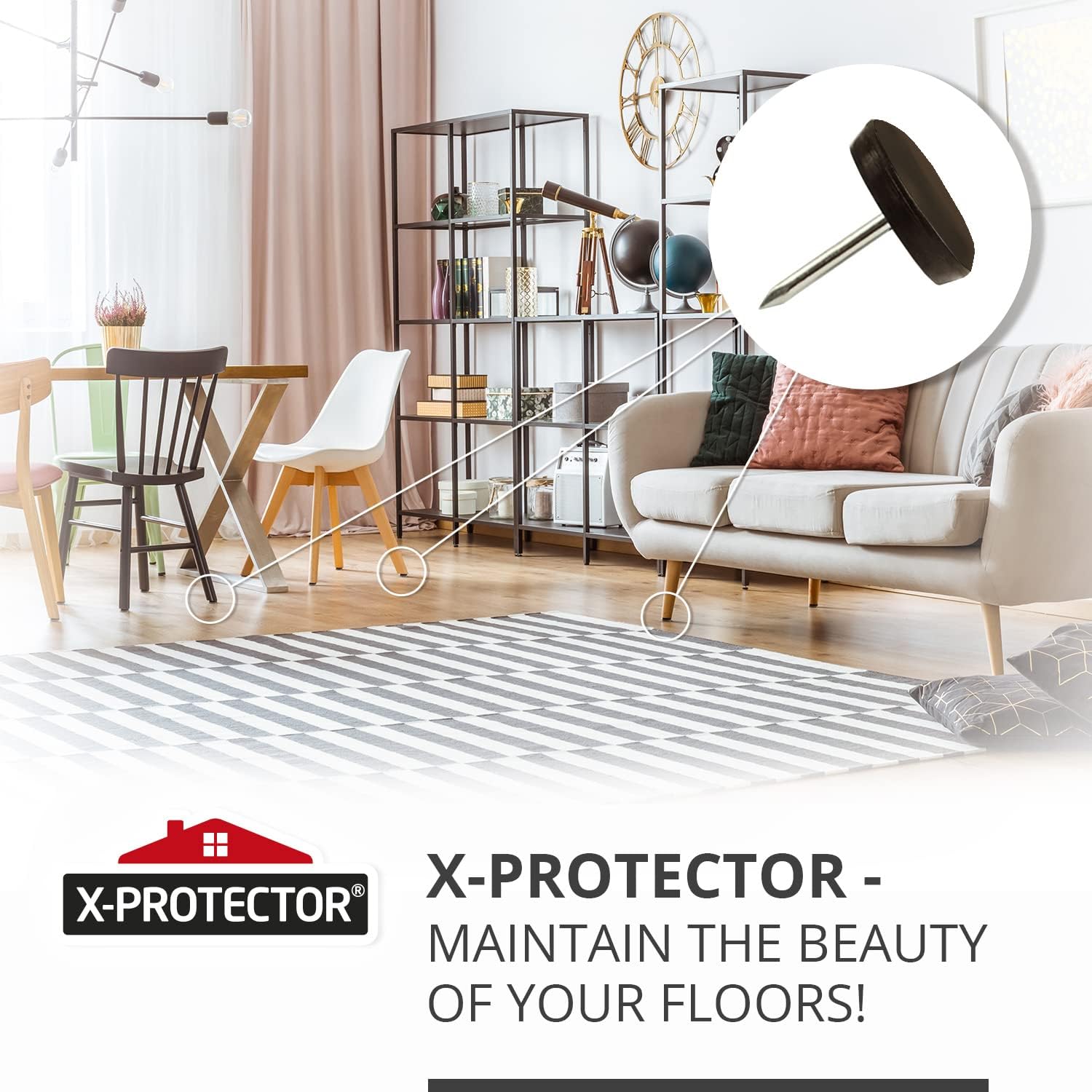 Chair Glides X-PROTECTOR – 1" Furniture Glides 40 pcs – (Brown) | Nail-on Chair Sliders – Premium Chair Leg Floor Protectors – Slide Effortlessly with Chair Leg Pads That Protect Your Floor!