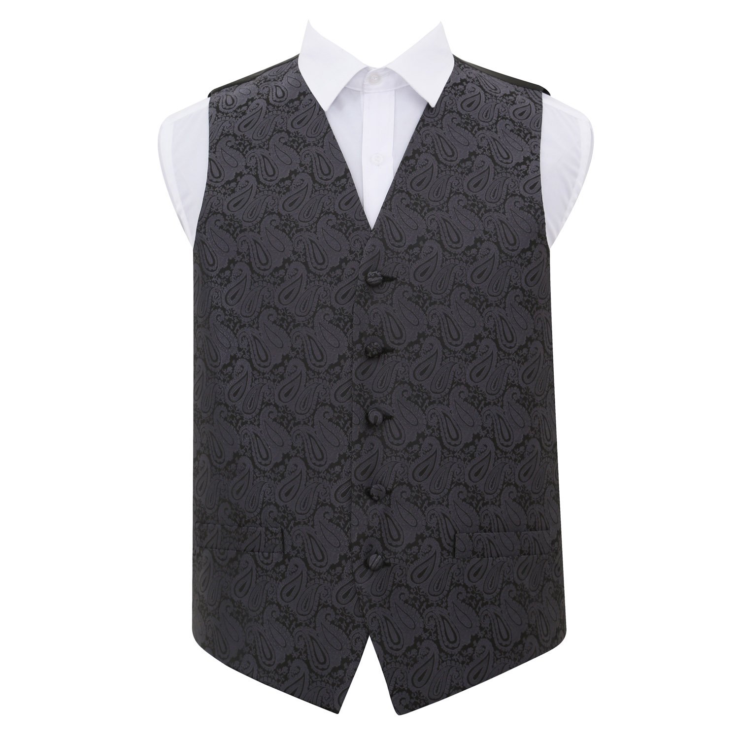 Dqt Men's Charcoal Grey ’S Paisley Floral Wedding Waistcoat Vest For Formal Suit – 44" (2Xl)