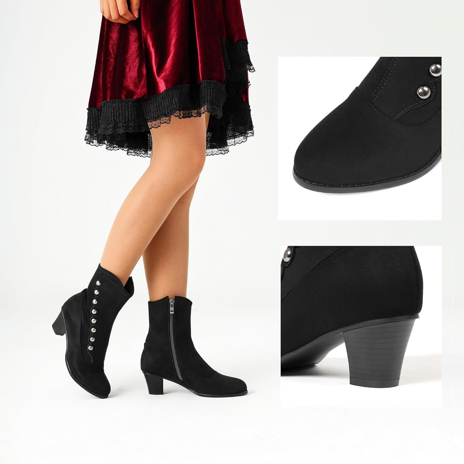 LanreyTaley Women's Victorian Ankle Boots Suede Booties Vintage Chunky Heel Cute Dress Shoes - Image 6