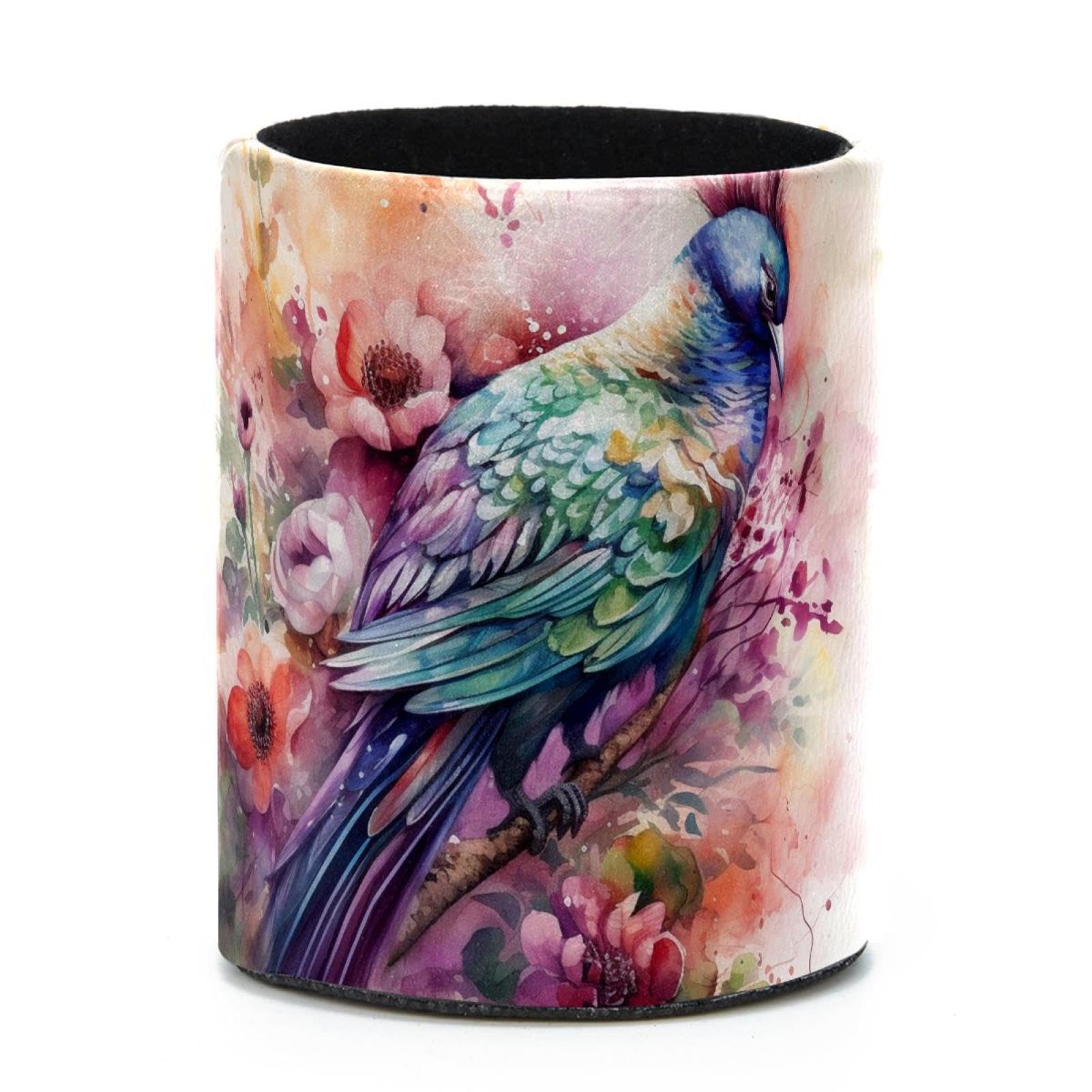 VAPOKF Round Pencil Holders for Desk, Watercolor Bird Pen Holders Pen Pot Makeup Brushes Storage Desktop Stationery Supplies Organiser for Home Office