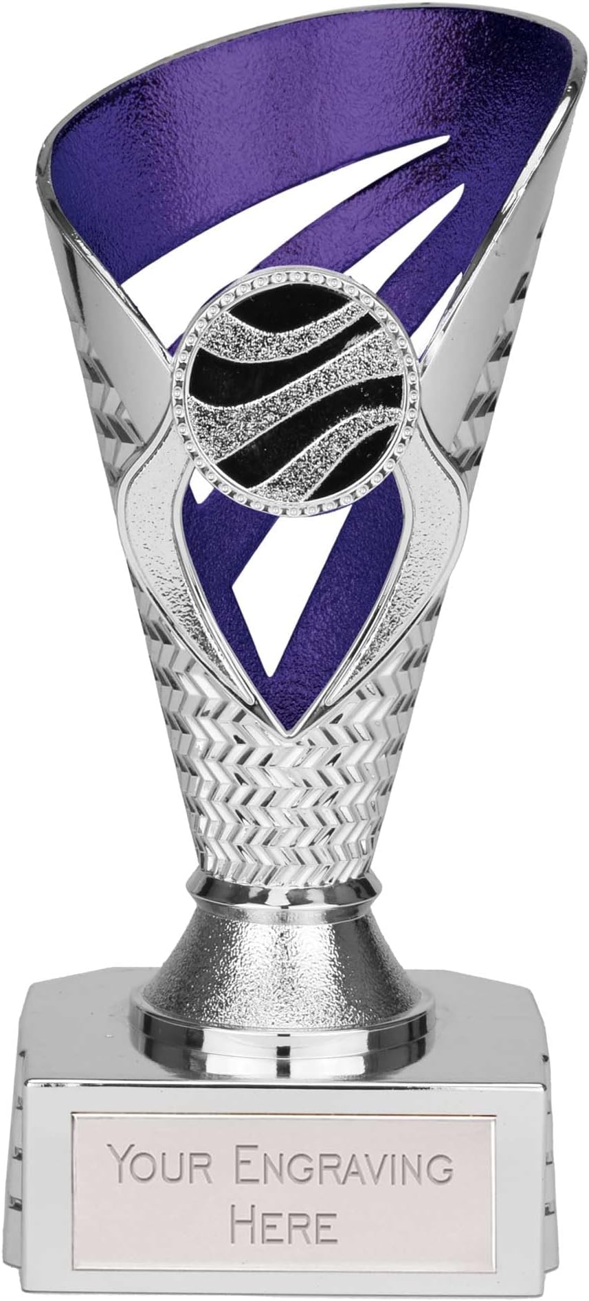 TROPHIESPLUSMEDALS Personalised Silver & Purple Trophy Cup - Voyager Collection, Free Engraving | 15cm | School & Adult Sports Award