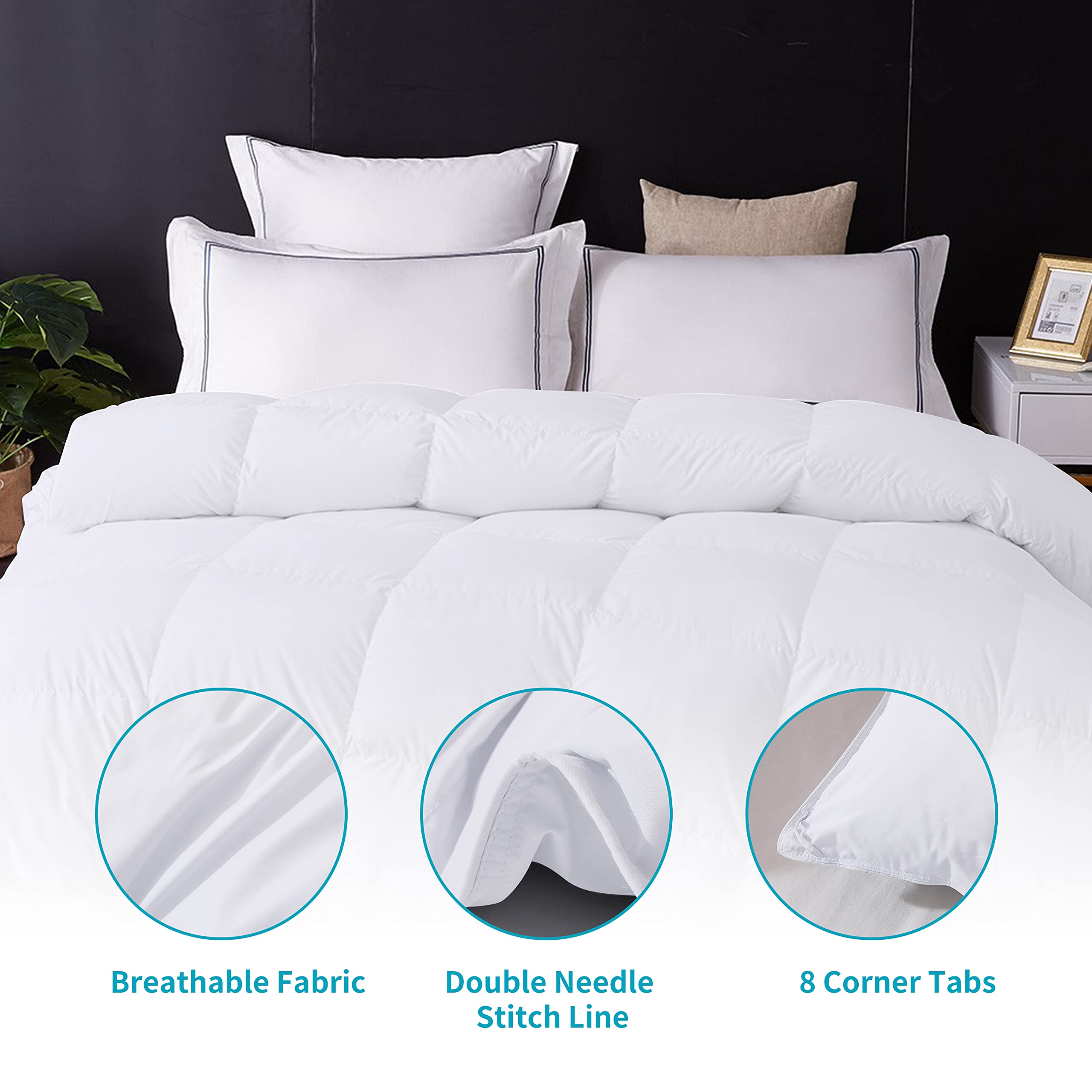 Saisier White Comforter Queen Size Bed All Season Quilted Down Alternative Bedding Comforters, Soft Duvet Insert with Corner Tabs,Breathable Microfiber Duvet,Lightweight&Medium Warmth(90x90 inches)