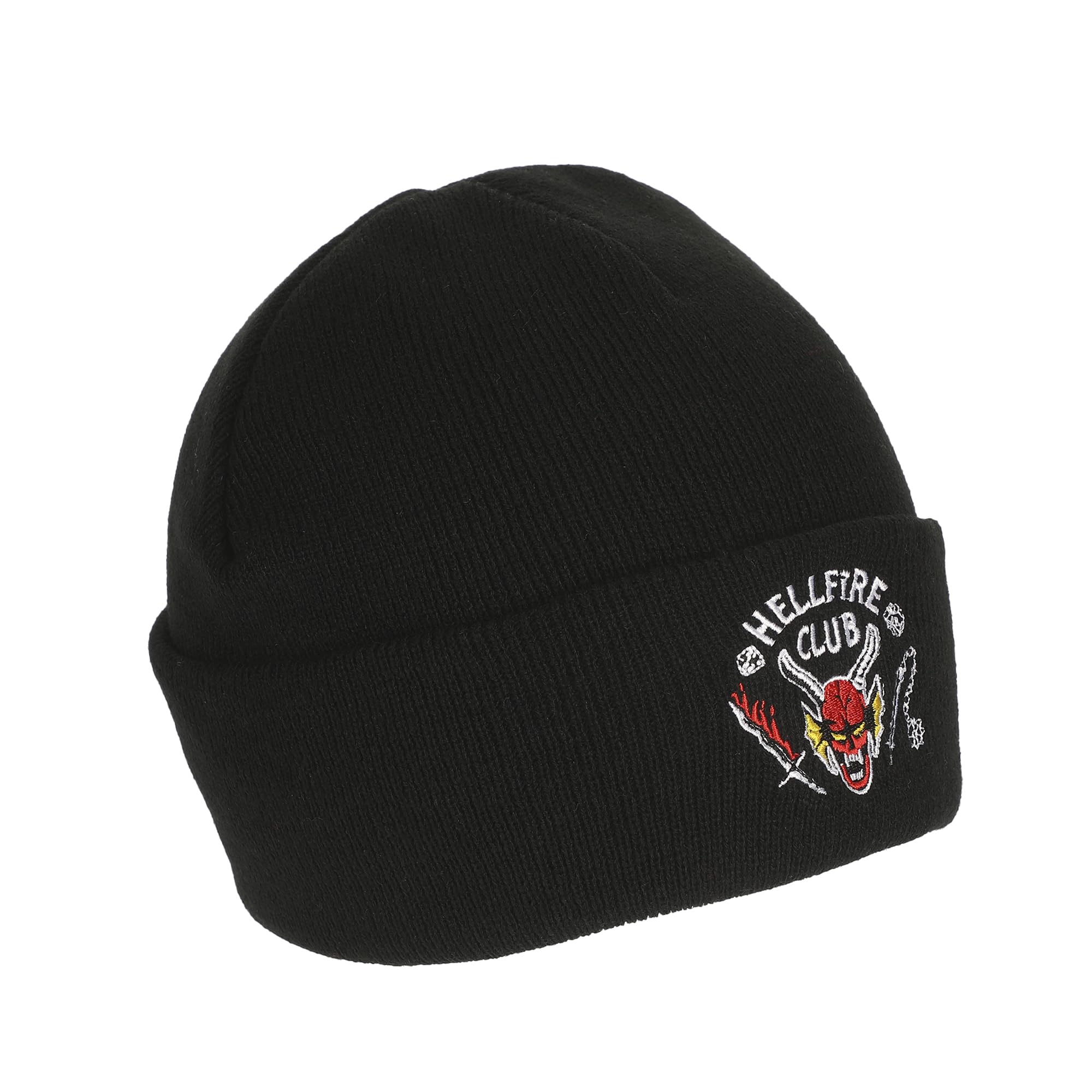 Bioworld Stranger Things Hellfire Club Embroidered Cuff Beanie – Official Netflix Merchandise Black Knit Hat
