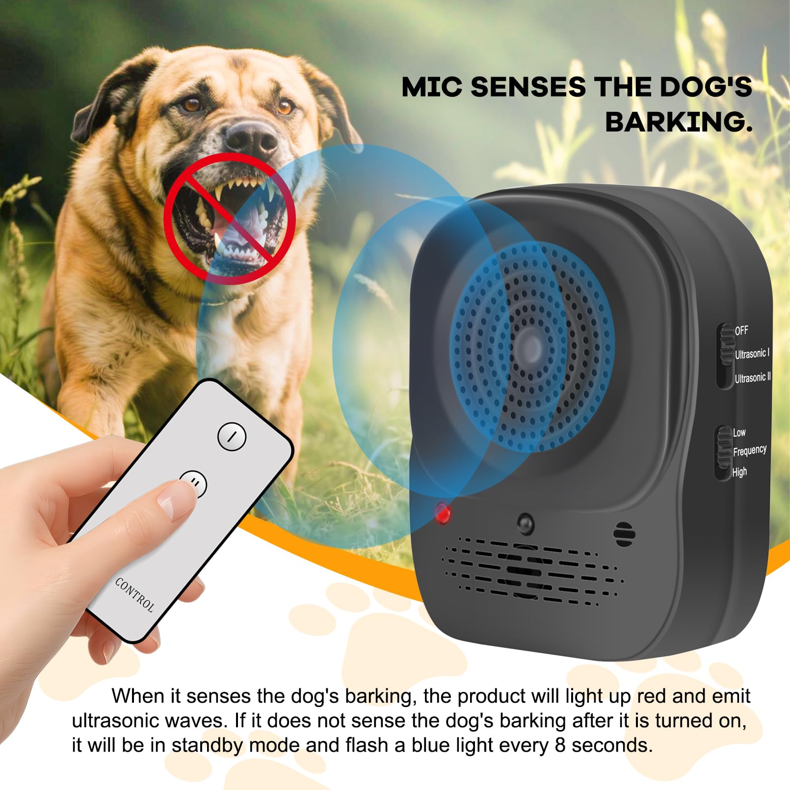 Rechargeable Anti Barking Device for Dog Ultrasonic Dog Bark Control Device Waterproof 60ft Remote Range Adjustable Frequency 4 Modes Device Effective Anti-Barking Solution for Indoor & Outdoor Use 2