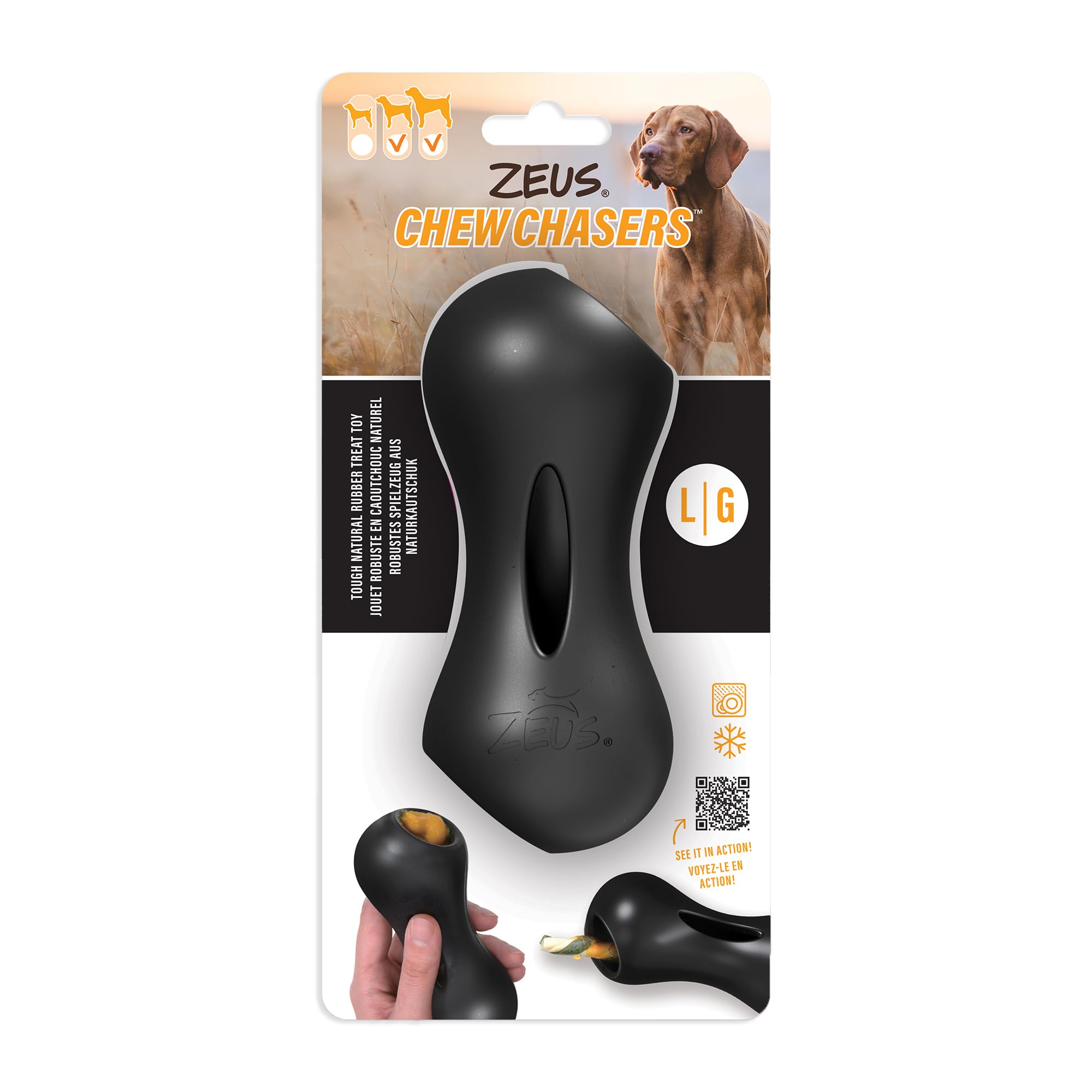 Zeus Chewchasers duża zabawka dla psa w kształcie orzeszków ziemnych, zabawka dozująca smakołyki, czarna, 14 cm