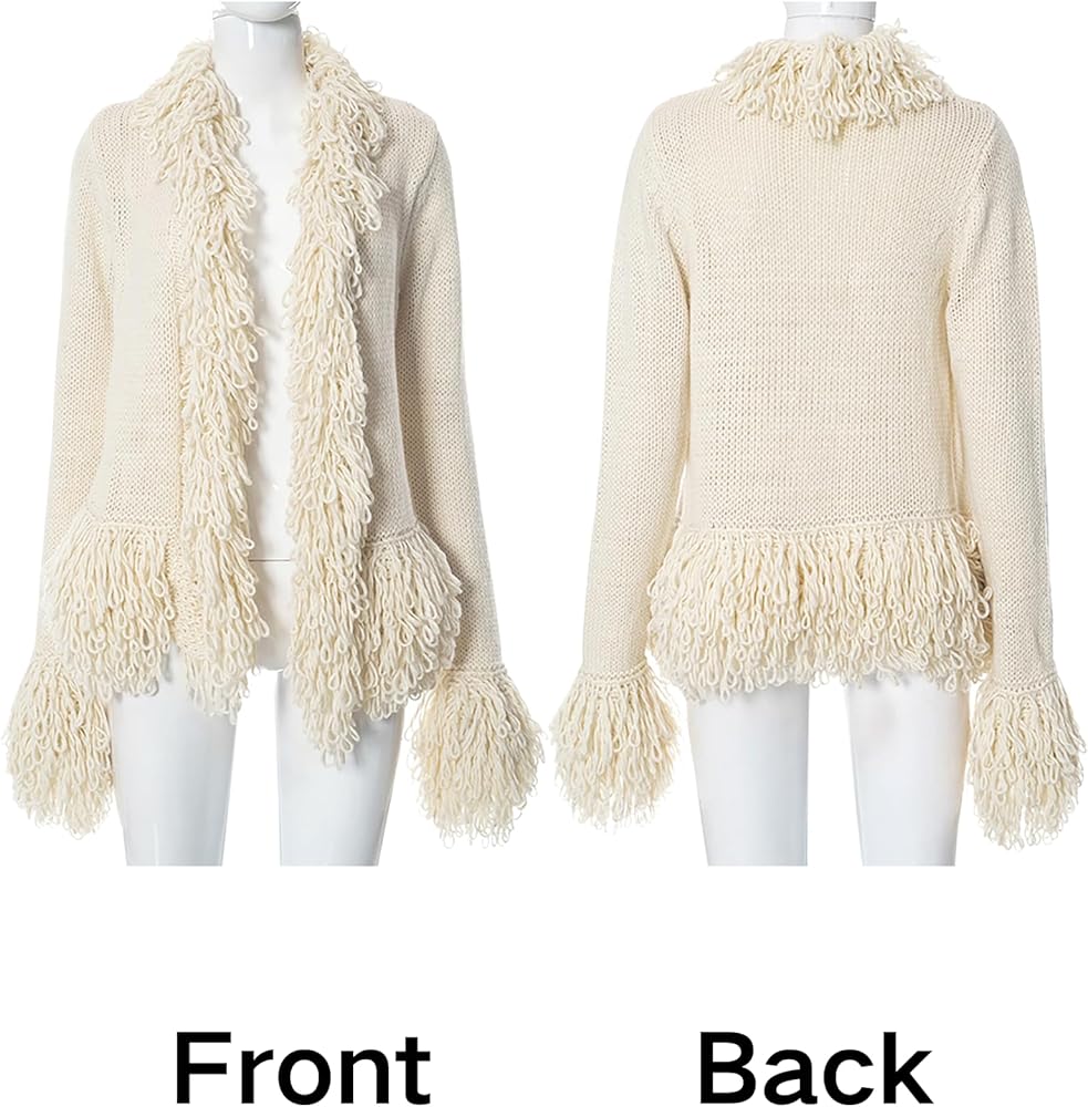CORIRESHA Women's Trendy Y2K Fringe Trim Cardigan Sweater