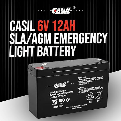 Miniatura 2 de Casil Batería CA6120 6V 12Ah – 12 amperios, batería de ciclo profundo AGM de 6 V, batería SLA F2, reemplazo VRLA, batería de luz de emergencia 6 V