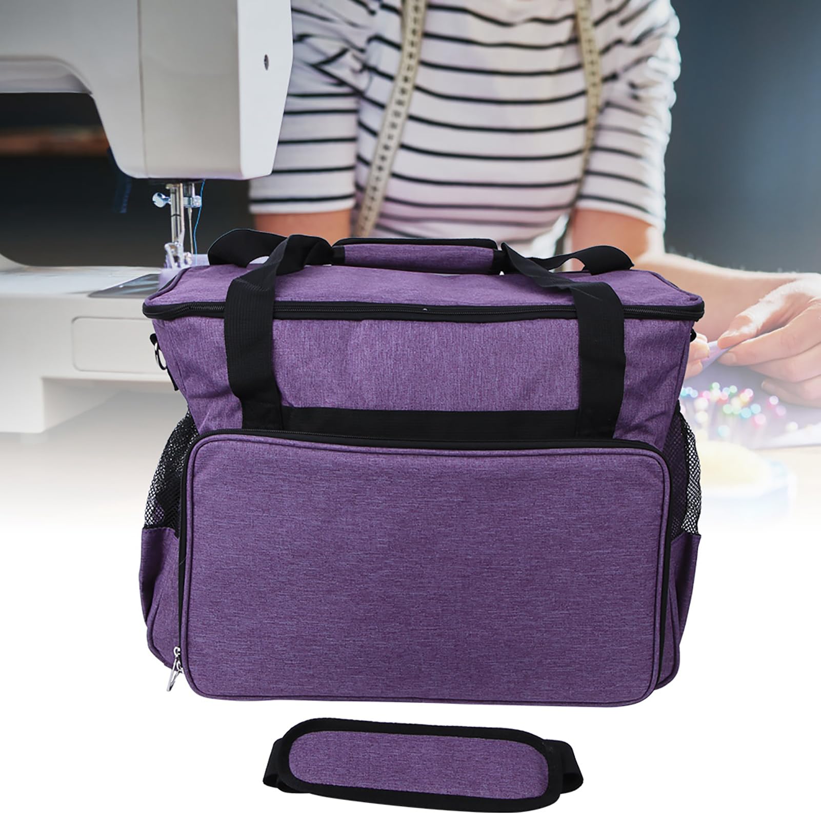 Bolsa de almacenamiento para tejer, organizador de hilos de tela Oxford 600D para agujas de tejer y ganchillos de crochet, estuche impermeable y resistente al desgaste para (Púrpura)