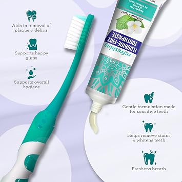GuruNanda Folding Toothbrush with Built-in Cover & Toothpaste with Hydroxyapatite, Perfect for Travel, Compact & Portable, On-The-go - Soft Bristles & Ergonomic Handle, for Adults & Kids (1 Count)