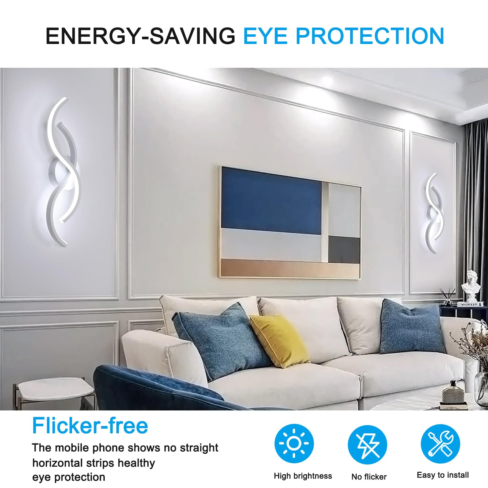 Toolight Applique LED Parete Interno, 15W Lampada da Parete Design Moderna, Lampada da Muro Interno per Soggiorno Camera da Letto Bagno Scale Corridoio, Luce Fredda 6500K, Bianco, 41CM