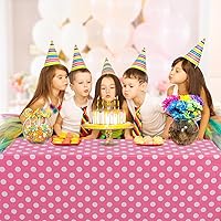 Vista 6 de Kesfey 3 Packs Minnie Mouse Tablecloth 54 x 108 Inch Pink Polka Dot Table Cloths Disposable Plastic Pink Waterproof Picnic Table Covers Pink and