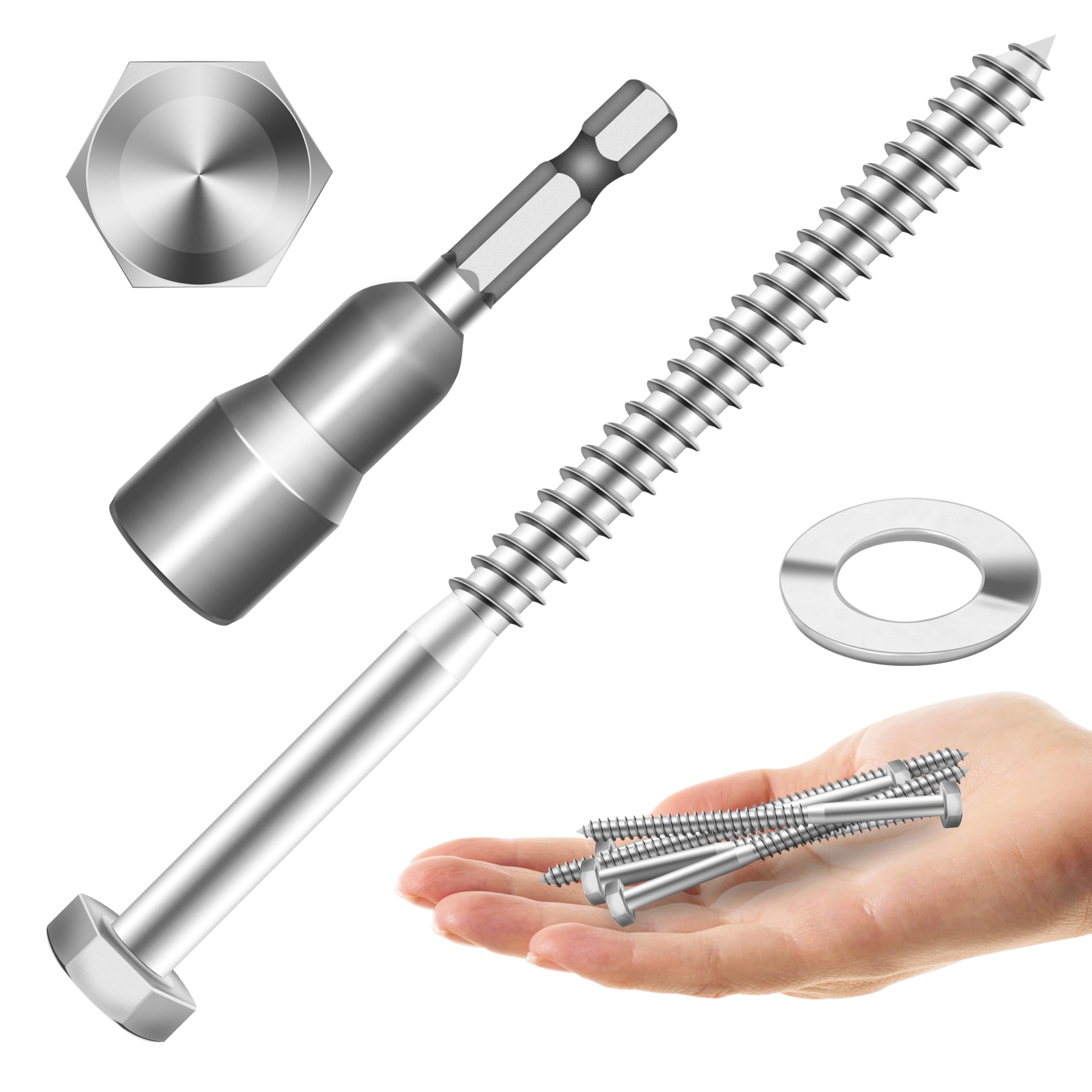 Stainless Steel Lag Screws - 12 Sets 5/16" Hex Head -10 Stainless Steel Lag Screws - 12 Sets 5/16" Hex Head -10