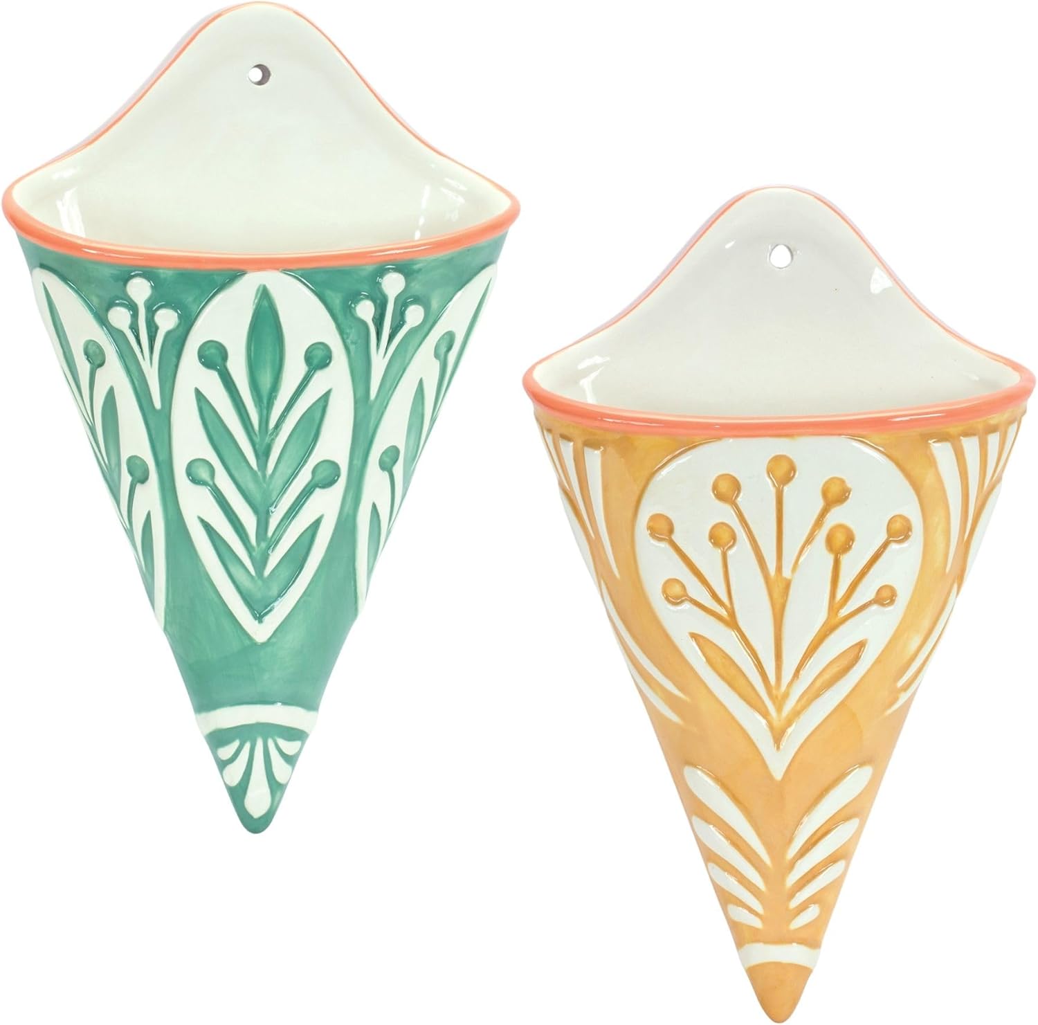 Melrose Set of 2 Ceramic Wall Pocket with Green Finish 85367DS