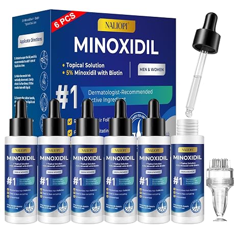 6 Pack NALIOPI 5% Minoxidil Topical Solution for Men & Women – Hair Regrowth Treatment for Thinning Hair, Receding Hairline & Crown – Extra Strength Scalp & Beard Growth – 6 x 2 fl oz (6 Month Supply)