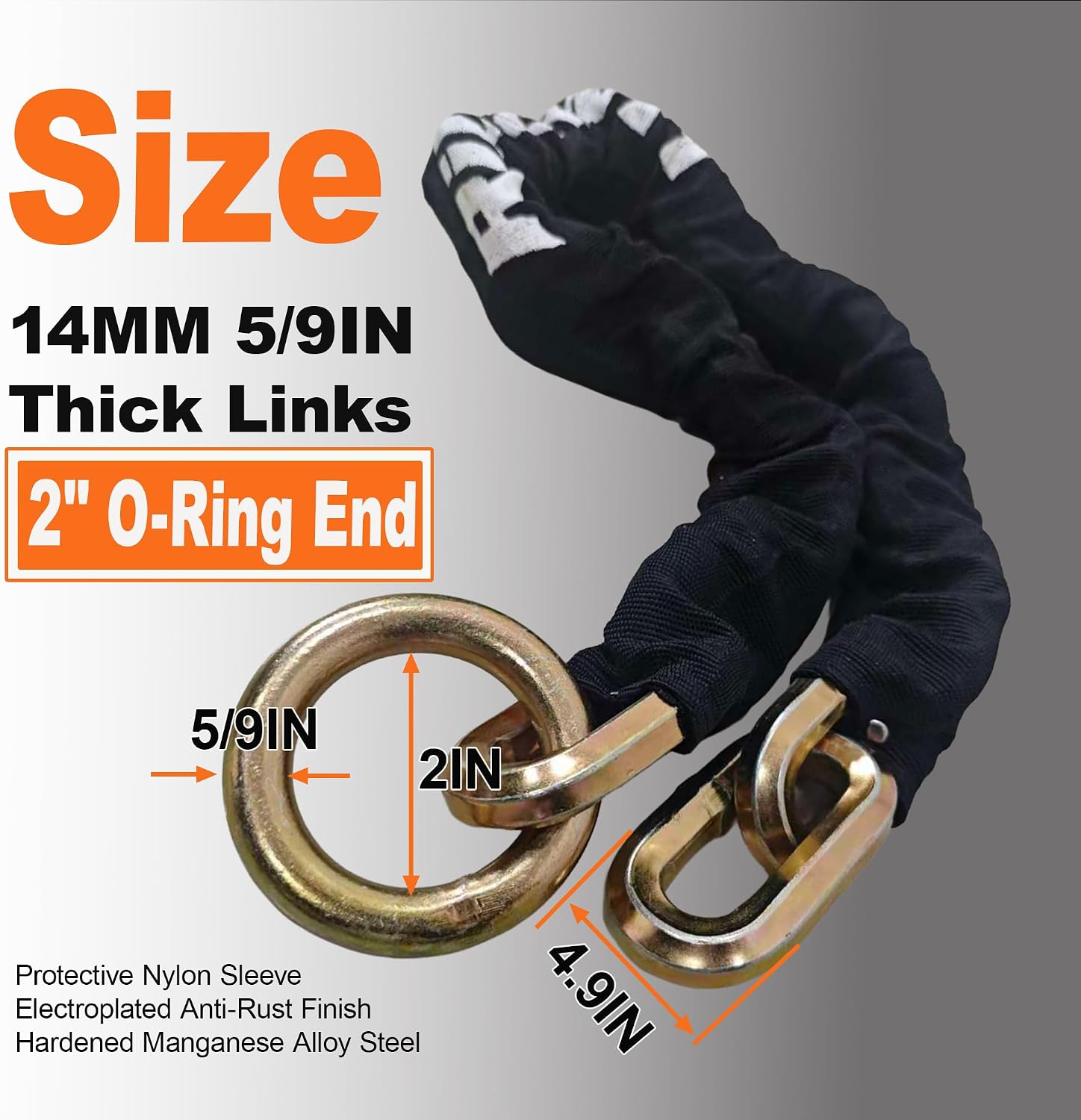 4ft x 5/9" Heavy Duty Security Chain, 14mm Cut Resistant Manganese Alloy Steel Chain with Protective Sleeve, Anti-Theft Chain for Motorcycle, E-Bike, Trailer, Gate, Garage & Outdoor Security