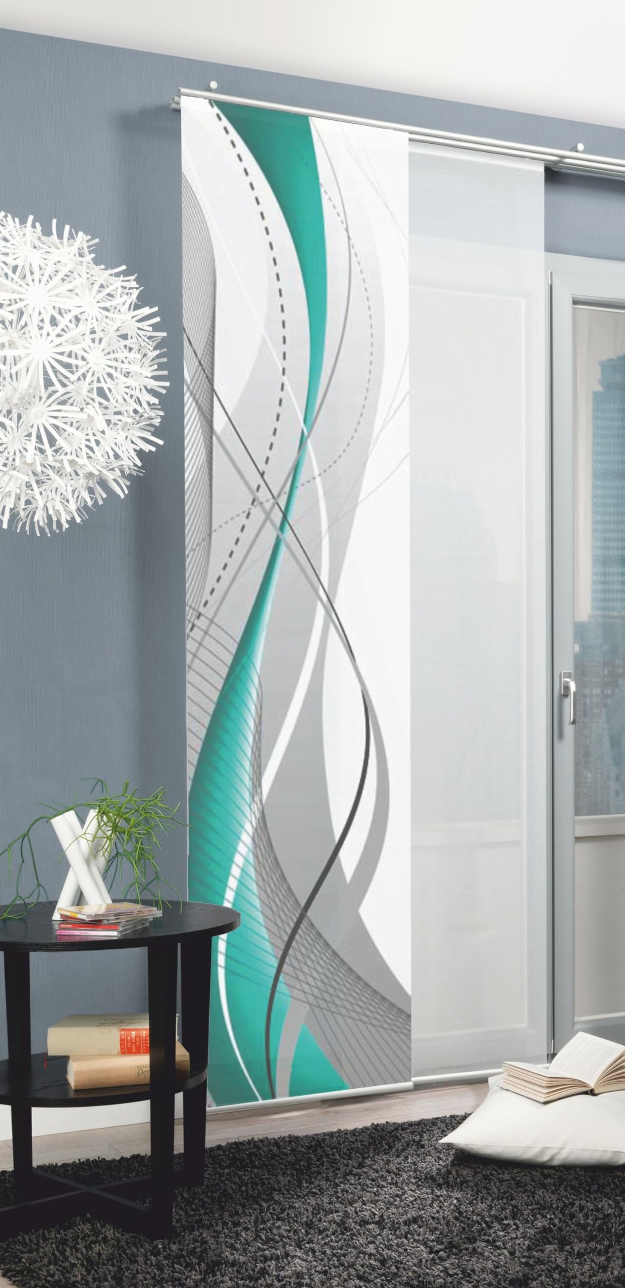 Home Fashion 87152-728 Panneau Japonais Polyester H:245 x W: 60 cm - PÉTROLE