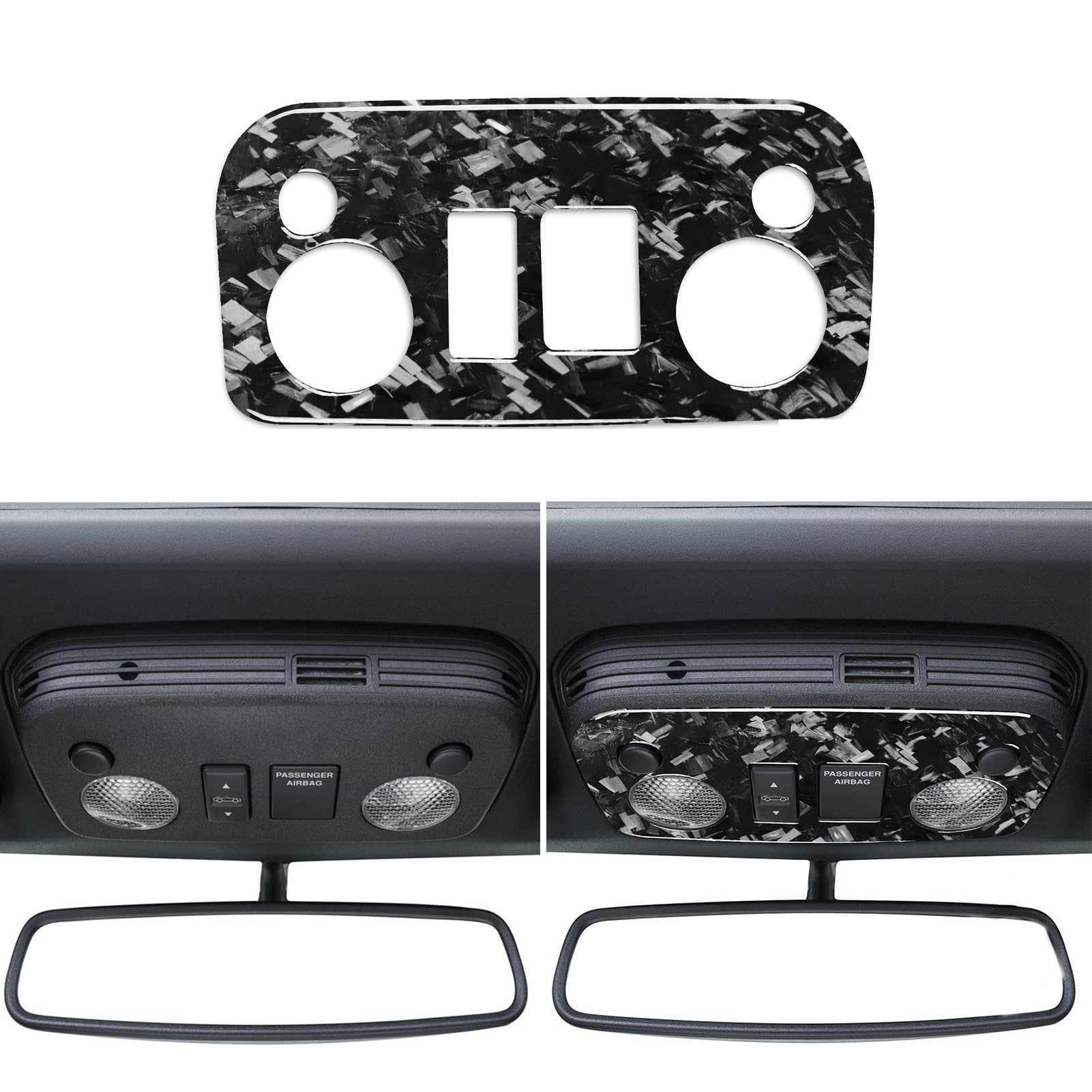 Car Front Roof Reading Light Panel with Sun Roof Switch Button Trim Sticker Glossy Black Forged Carbon Fiber Decoration Compatible with Ford Mustang 2015-2020 Auto Interior Accessories-Type B