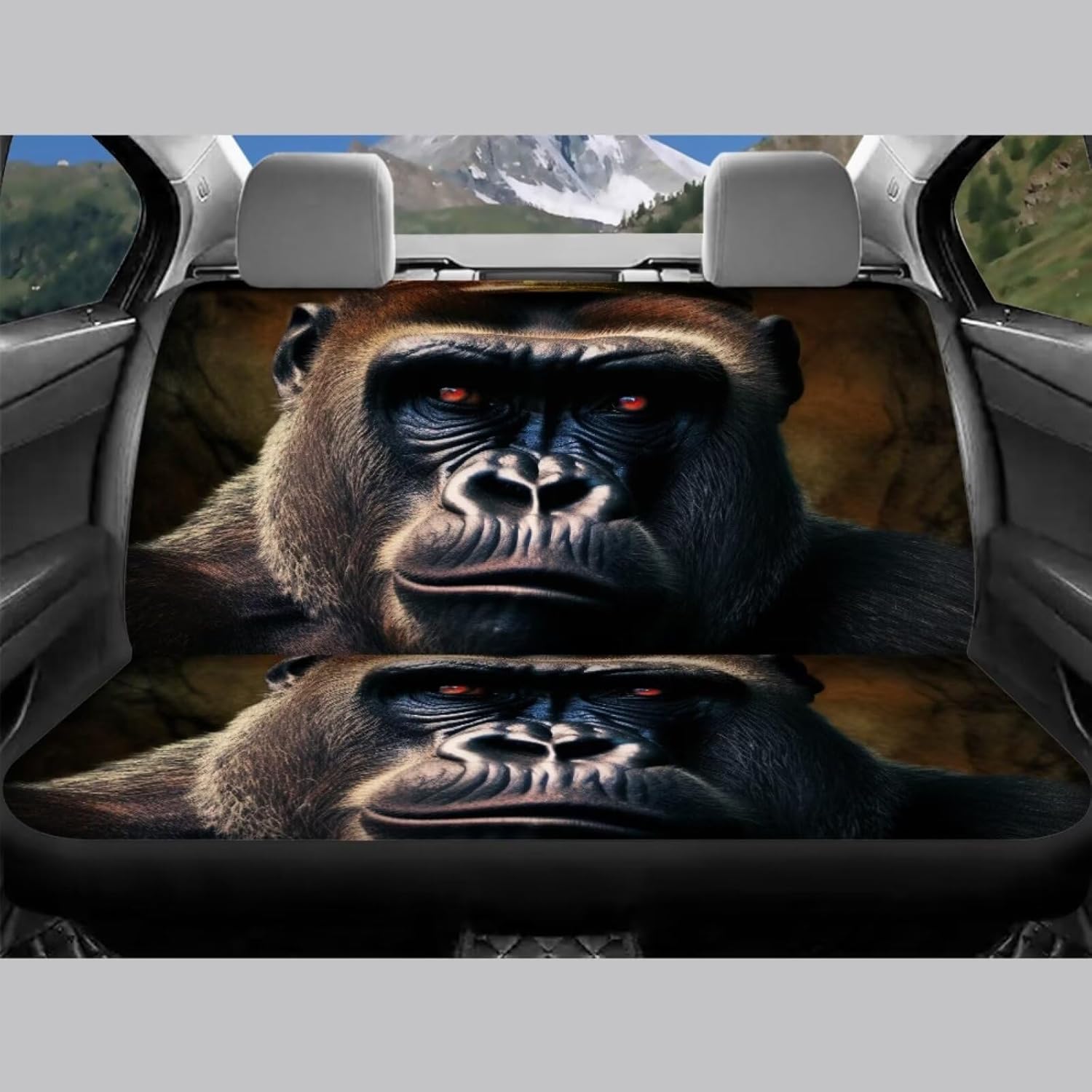 Gorilla with Crown Print Seat Covers for Car Interior Durable Universal Fit Animal Car Seat Cover Full Set Truck SUV Sedan Van Seat Protector Car Accessories Black