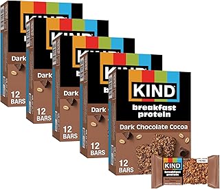 KIND Breakfast Protein Bars, Dark Chocolate Cocoa, Gluten Free, Low Sodium, Healthy Snacks, 8g Protein, 30 Count (30 Packs of 2 Bars)