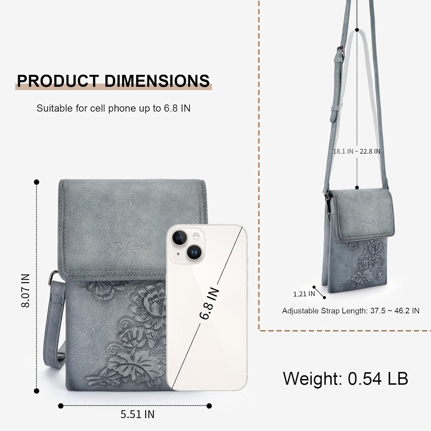 Small Crossbody Bags for Women Trendy Vegan Leather Cell Phone Bag Embossed Flower Design Wallet Purses with Strap - Image 5