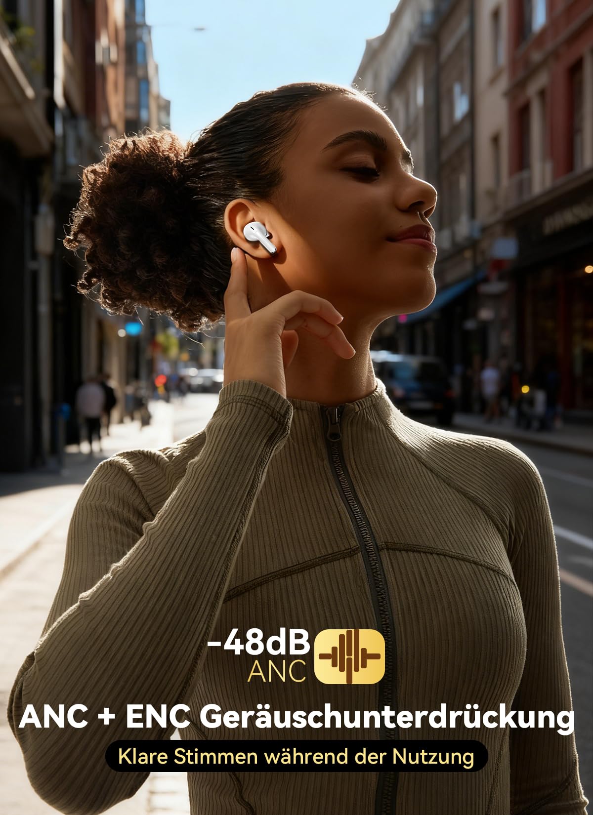 ZZU Kopfhörer Kabellose Bluetooth mit Smart Touchscreen, 48 Std. Laufzeit, Bluetooth 5.4 In-Ear Ohrhörer mit ANC & ENC Geräuschunterdrückung, 5 EQ-Modi, HiFi Stereo, IPX7 Wasserdicht Lachs