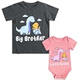Funnycokid Big Brother Little Sister Matching Outfits Baby Girl Clothes Toddler Boys T-Shirt Announcement Gift