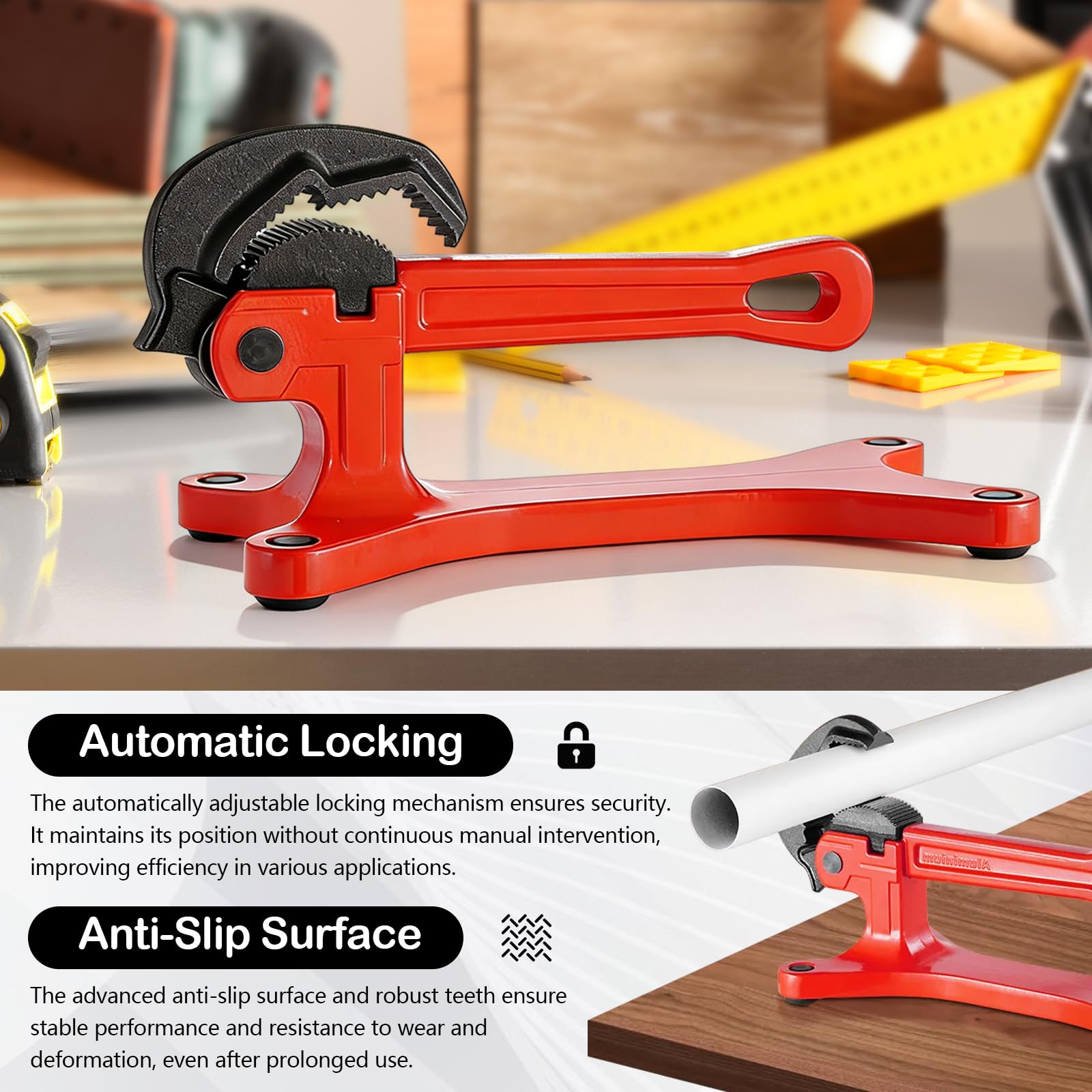 Pipe Brackets, Pipe Tightening Vise Portátil Tornillo de Banco de Tubo de Tuberías de 0,3 cm a 3,8 cm Herramienta de Sujeción de Tubos con Ajuste Automático de La Fuerza de Sujeción