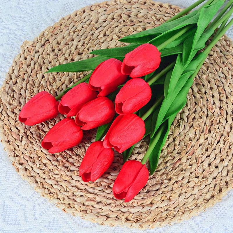 VRB Dec™ 5 Pcs Artificial Foam Tulip Flowers for Home, Office Corner, Bedroom, Balcony, Living Room Decoration, Restaurant Decoration and Craft (Red, 5)
