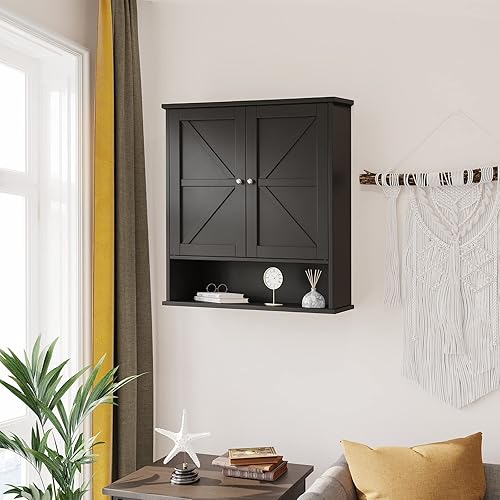 Miniatura 2 de Reettic Botiquín de 23.6 x 27.6 pulgadas con 2 puertas de granero, armario de baño grande con estante ajustable, almacenamiento sobre el inodoro