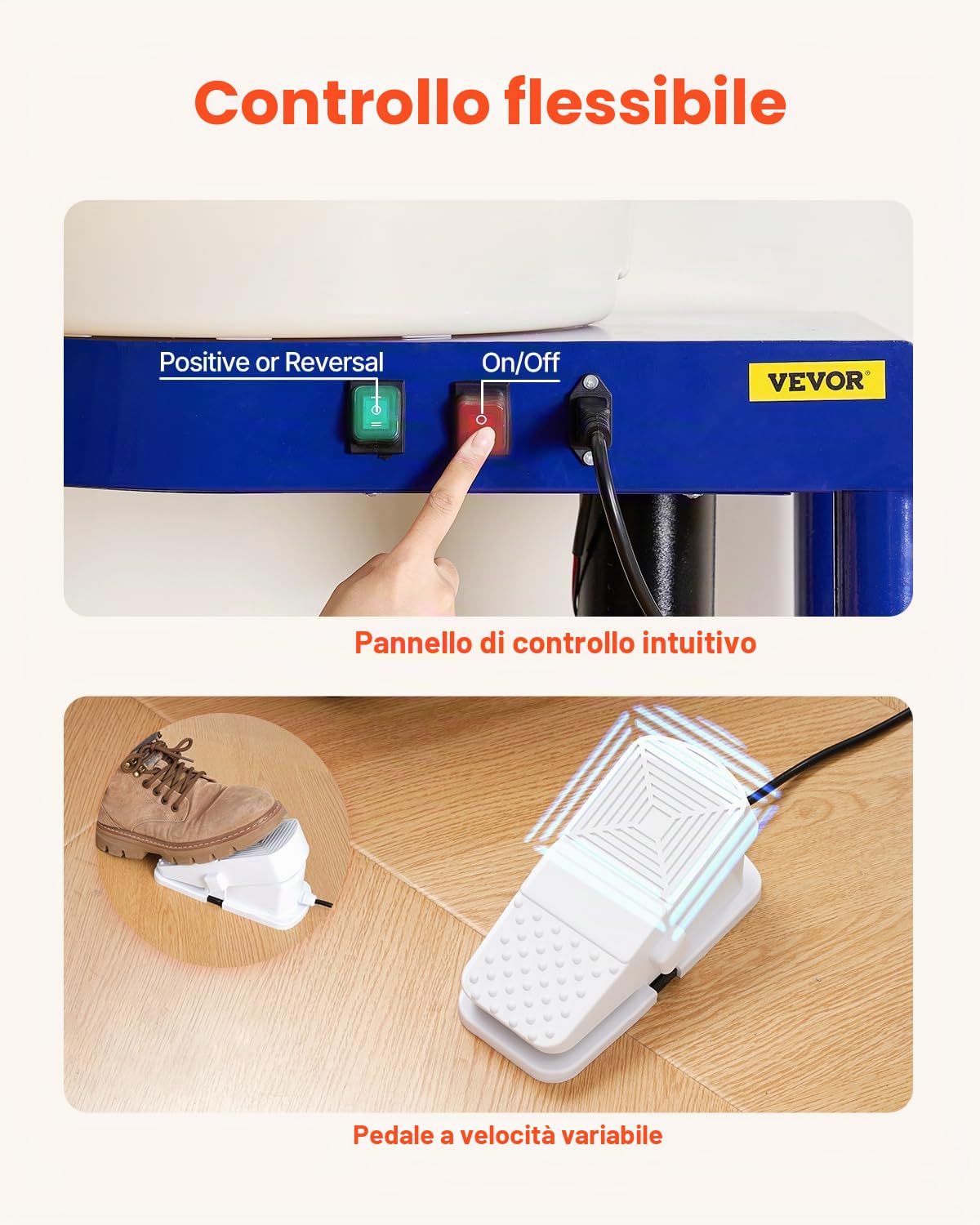 VEVOR Tornio per Ceramica da 35 cm Macchina per Formatura di Ceramiche, velocità Regolabile da 60 a 300 Giri/min Pedale, Gamba di Sollevamento Regolabile, Vasca Rimovibile, per Lavori Artistici, Blu