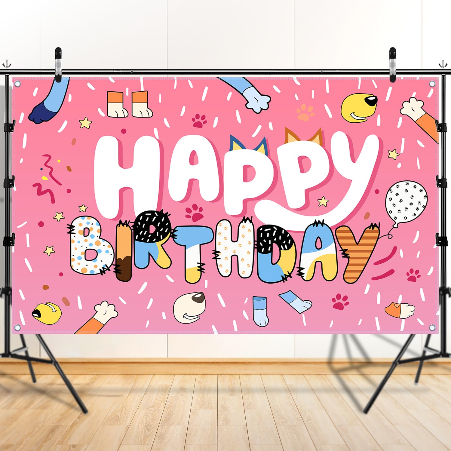 5x3 FT Dog Birthday Party Backdrop Decoration Photography Photo Birthday Background Decoration (Pink)