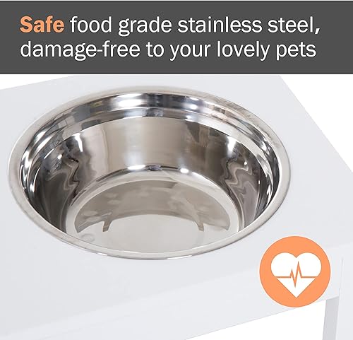 Miniatura 5 de PawHut 23" Madera Heavy Duty Dog Food Bowls Pet Elevated Feeding Station - Blanco