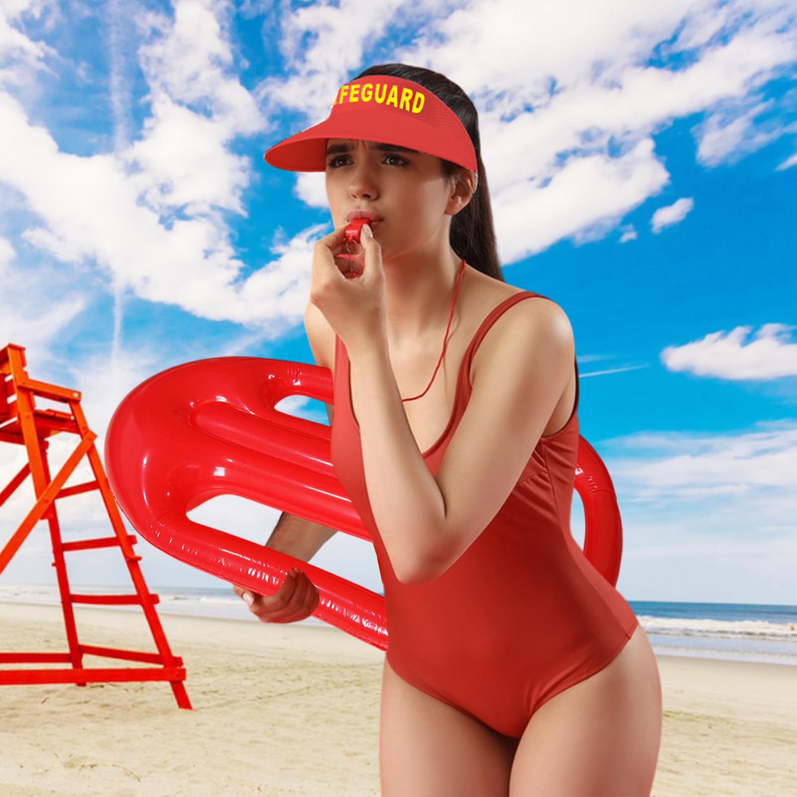 Amycute 5Pcs Lifeguard Costume Accessories Kit with Adjustable Sun Hat, Fanny Pack, Sunglasses - Image 4