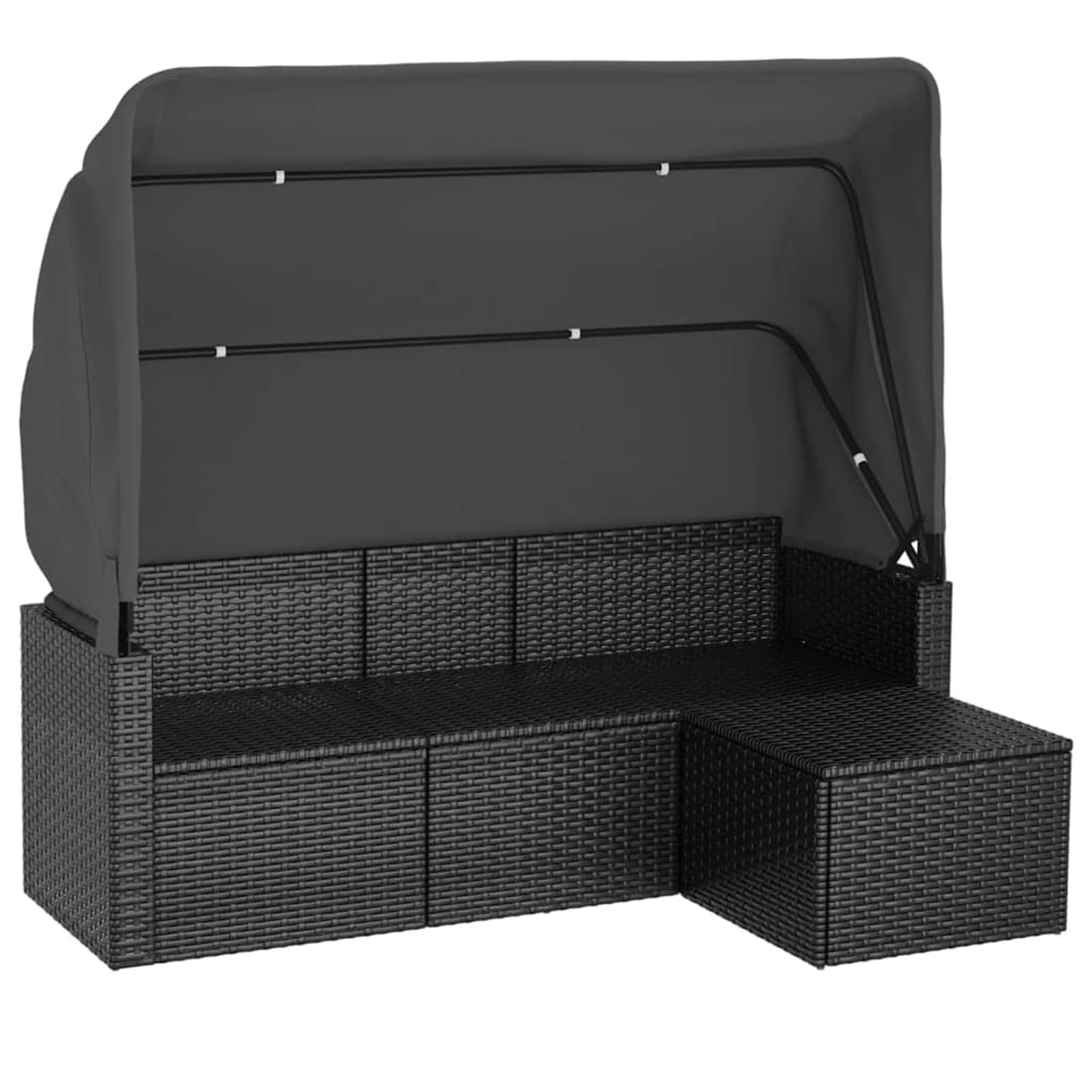 Festnight Balkon Sofa 3-Sitzer - Mit Dach, Grau, PE-Rattan, Inklusive Hocker