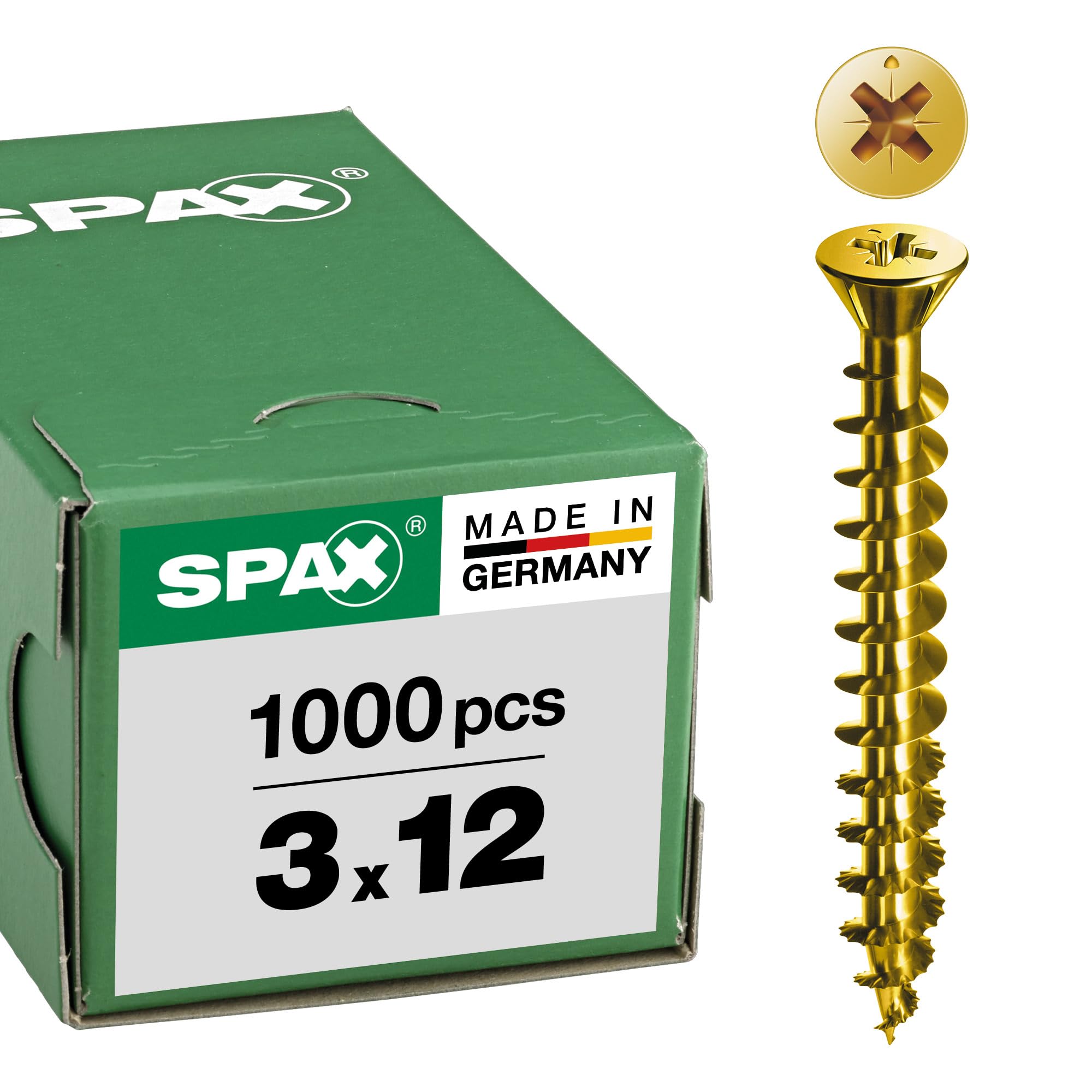 Spax Gelb Verzinkt Universal Screw, Small Countersunk Head, Phillips Z, Full Thread Galvanized, Passivated A2l, 0321020300105, 321020300125