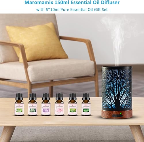 Miniatura 5 de Juego de difusor de aceite y aceites esenciales, difusor de aceite de 5.1 fl oz con 6 aceites esenciales, difusor de aceite de aromaterapia para