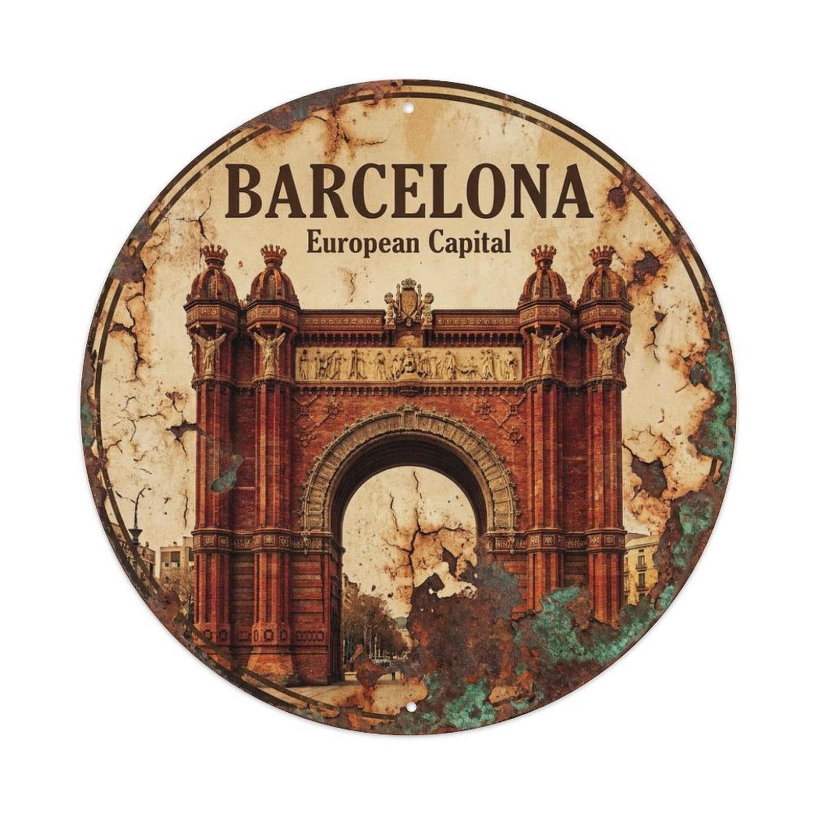 Metal Tin Sign Vintage Travel Barcelona Spain Relic