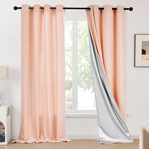 Deconovo Cortinas ligeras de lino para sala de estar de niños de 84 pulgadas de largo, juego de 2 paneles de cortinas de lino con aislamiento