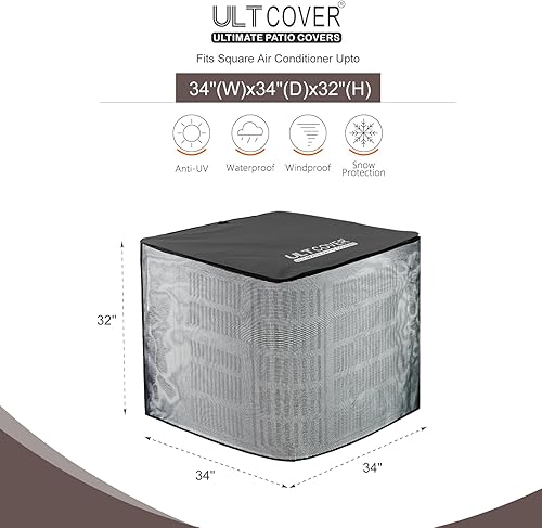 Vista 52 de ULTCOVER Cubierta cuadrada impermeable de aire acondicionado para unidades de aire acondicionado exteriores de hasta 36 pulgadas de ancho x 36 Negro