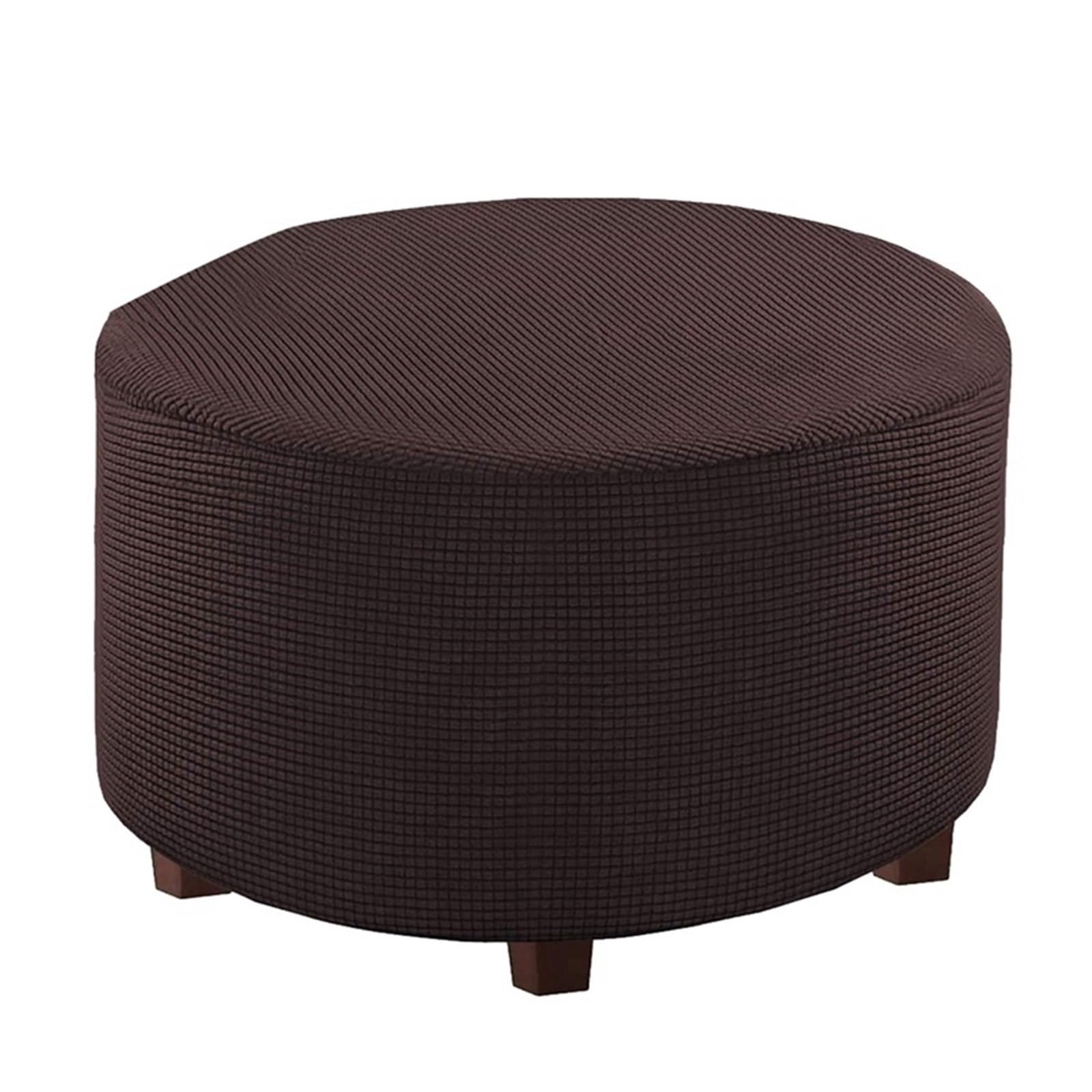 Ljwdys Brown Stretch Ottoman Cover, Round Footrest Pouffe Cover Machine Washable Footrest Stool Cover(,Small)