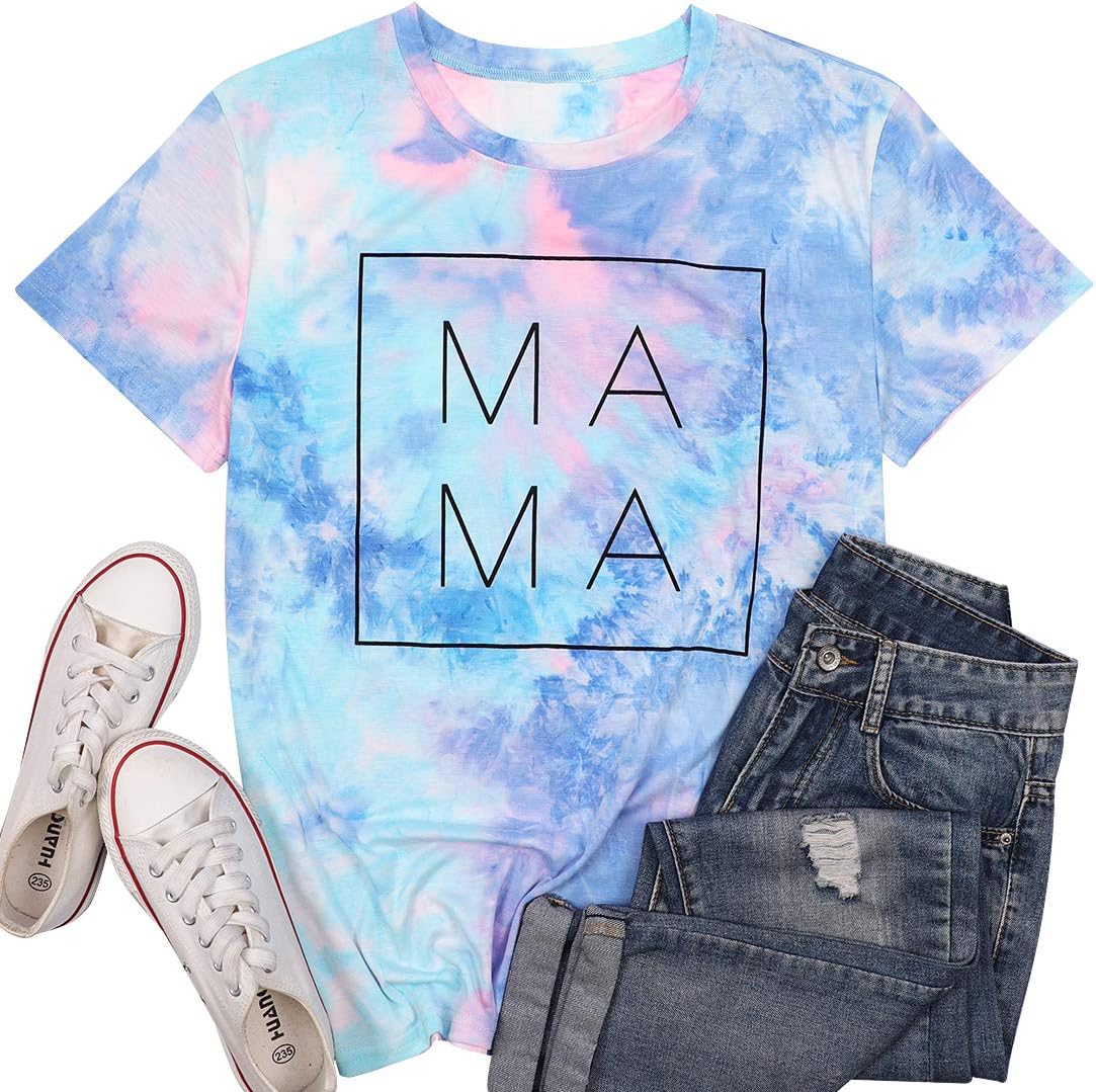 MNLYBABYTie Dye Shirt Women Mom Life Tshirts Mama Letter Printed Clothes Casual Short Sleeve Tees Tops
