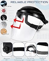Vista 4 de Escudo facial de seguridad para moler y cortar con 3 piezas de visera transparente resistente a los impactos, máscara de cara completa con casco
