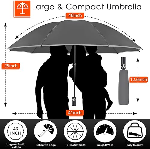 Miniatura 3 de Bodyguard Inverted Umbrella, Large Windproof Umbrellas for Rain & Sun, Compact Umbrella Reverse Umbrella with Reflective Stripe, Teflon Umbrella for