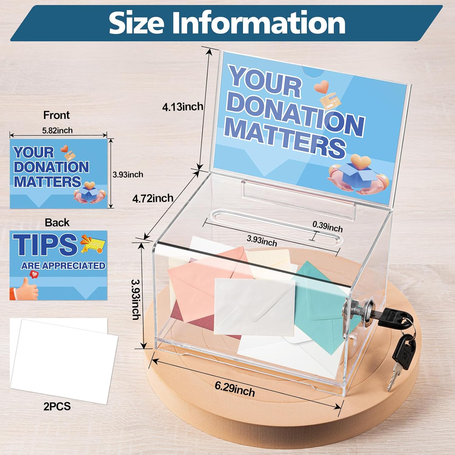 Polmart Tip Box/Suggestion/Business Card Collection Box with Lock (Built-in Sign Holder, Clear Color), 12-Pack