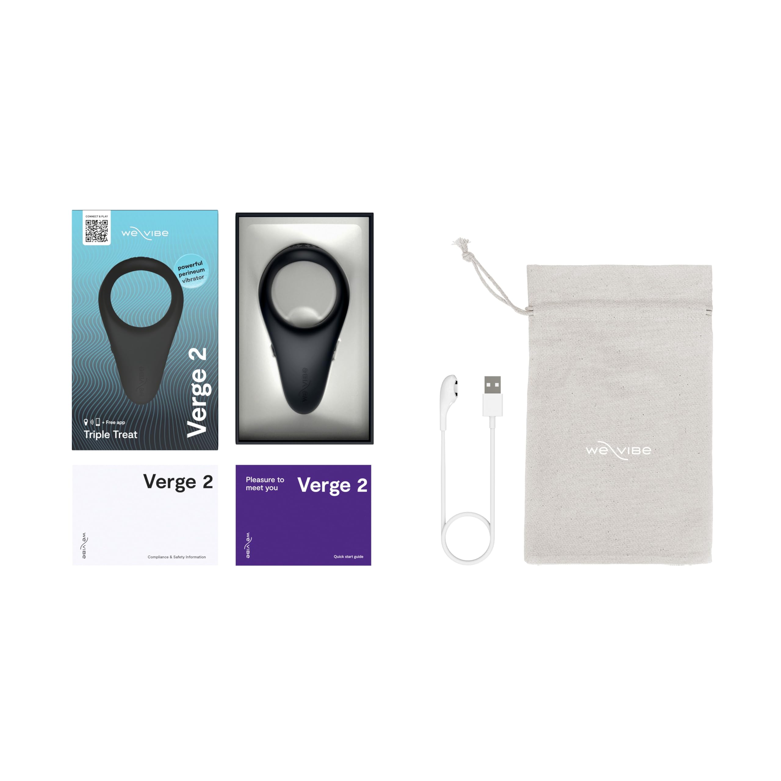 We-Vibe Verge 2 Anillo Vibrador Pene Impermeable Clítoris App para Hombres | Impermeable, silicona suave, control por app, silencioso, motor potente, diseño discreto, uso cómodo