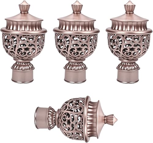 MroMax 4 remates para barra de cortina, 1-110 pulgadas, de plástico color oro rosa, vintage, decorativos, para barra de cortina de 1.102 in de