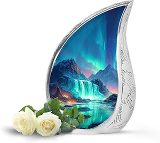 Tranqurn Waterfall Urns for Ashes Adult Male - Drop Mini Urns for Human Ash - Mountain Small Urn for Ashes - Blue Keepsake Cremation Urn for Women and Men (3 Inch)