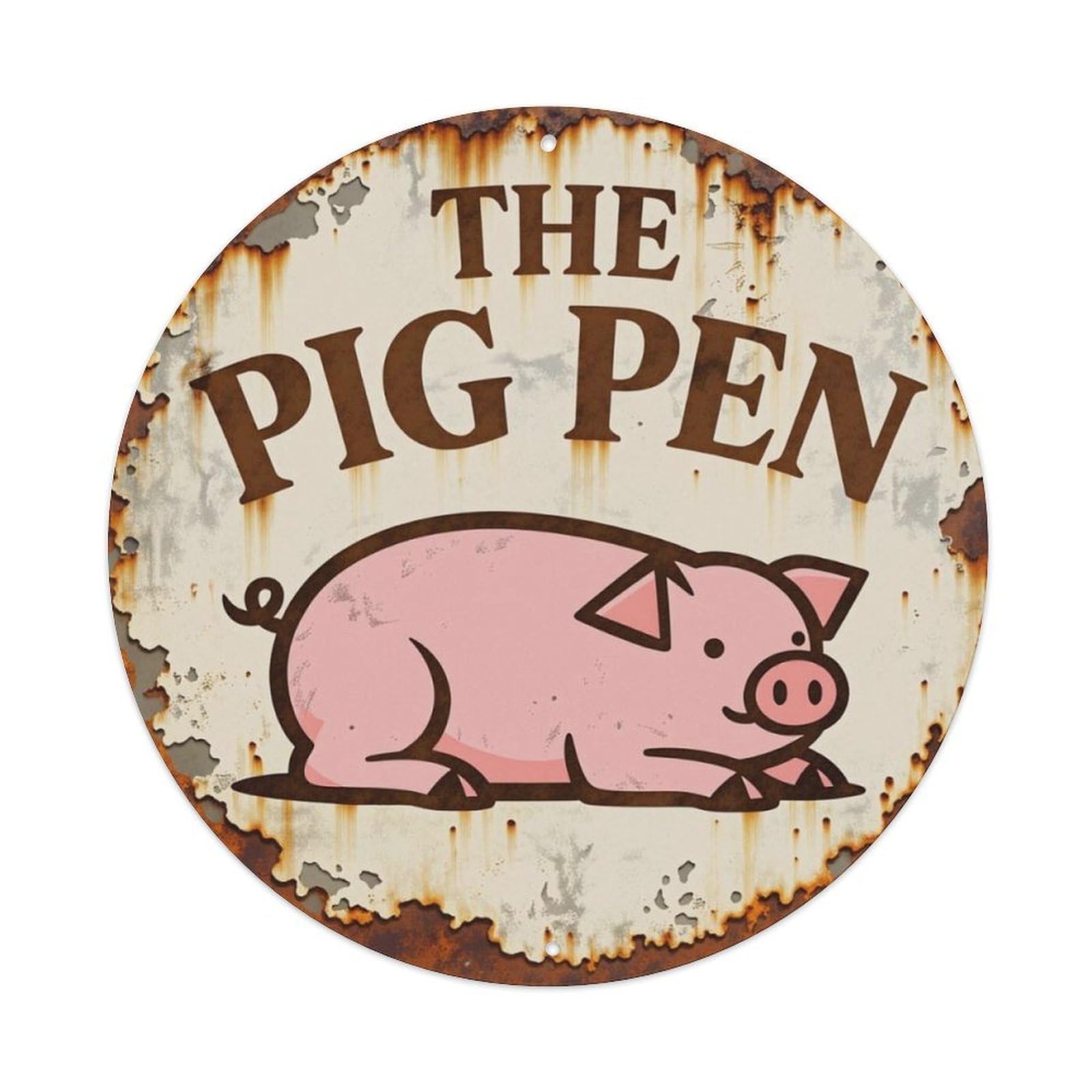 Vintage Farm The Pig Pen Round Sign Vintage Aluminium Metal Sign, Retro Wall Decor for Home, Bar, Garage & Farmhouse 20x20cm