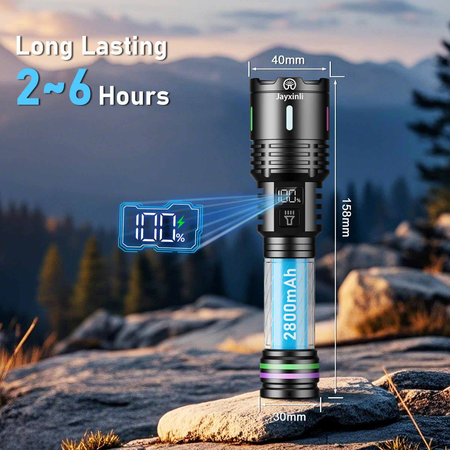 Jayxinli Torches - Torcia tattica a LED super luminosa, ricaricabile, 1000000 lumen, con batteria a lunga durata, per esterni, emergenze, campeggio e altro