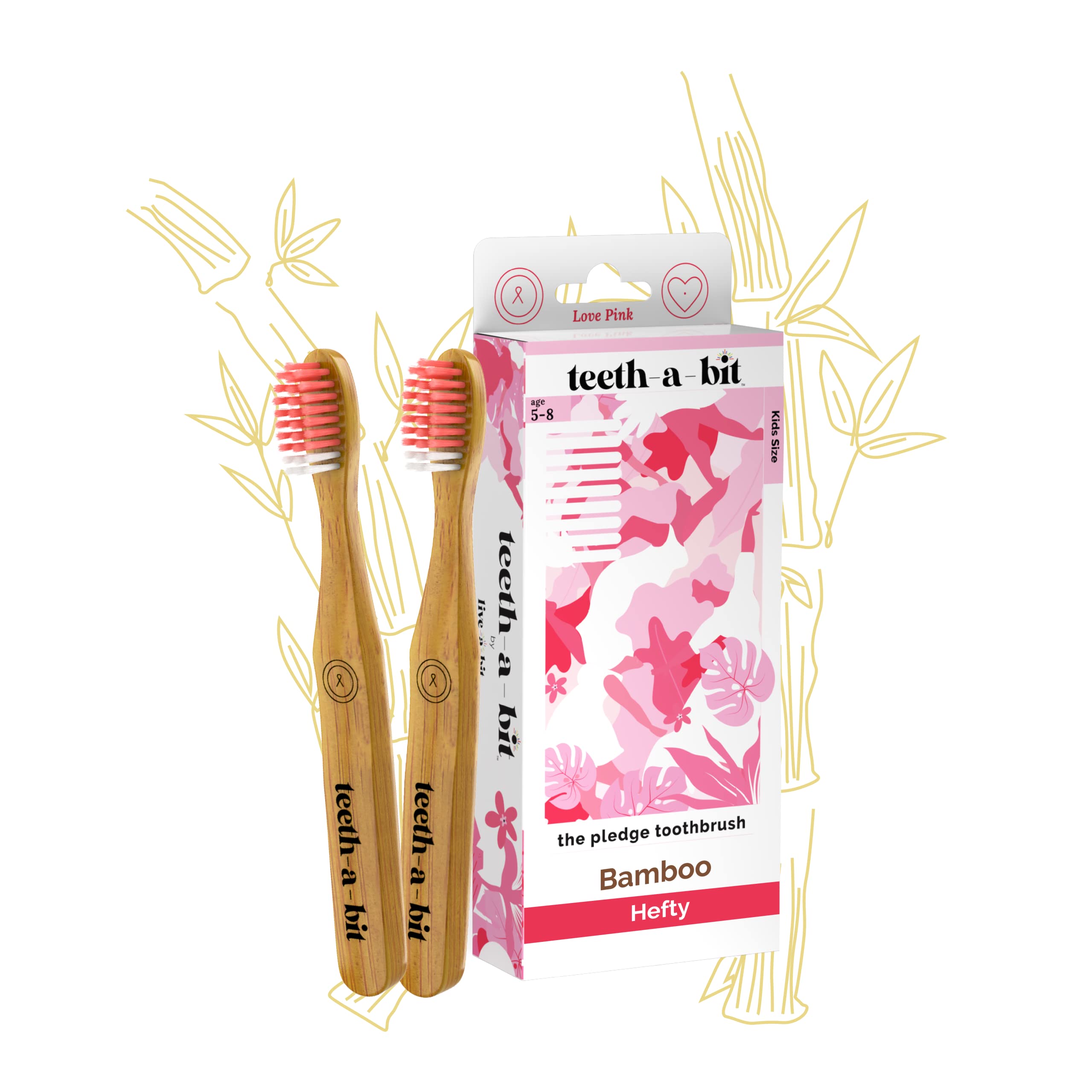 teeth-a-bit The Pledge Bamboo Toothbrush Kids (5-8 Years) Hefty Handle Gum Sensitive Soft Bristles Pack of 2 (Love Pink) (B09NMG2HCD) Amazon Price History, Amazon Price Tracker